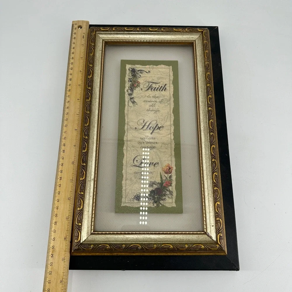 Faith Hope Love Framed Wall Art Gold and Black Ornate Tiered Frame Made in USA